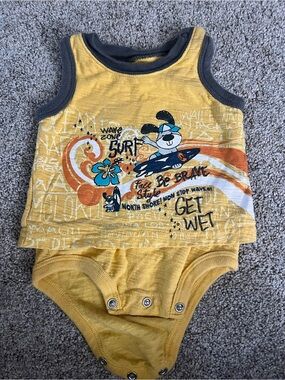 Vintage BabiesRUs Yellow Surf Summer Beach One-Piece Bodysuit Snap Closure 0-3 M